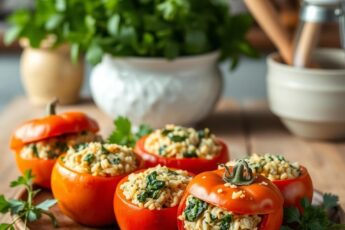 Фаршированные помидоры с рисом и шпинатом, рецепт