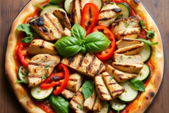 Вегетарианская пицца с курицей, свежие овощи, рецепт