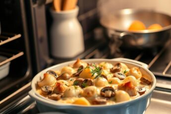 Запеканка с грибами, картофелем и сливочным соусом