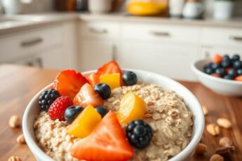 Овсянка с фруктами и орехами — сытный и полезный завтрак